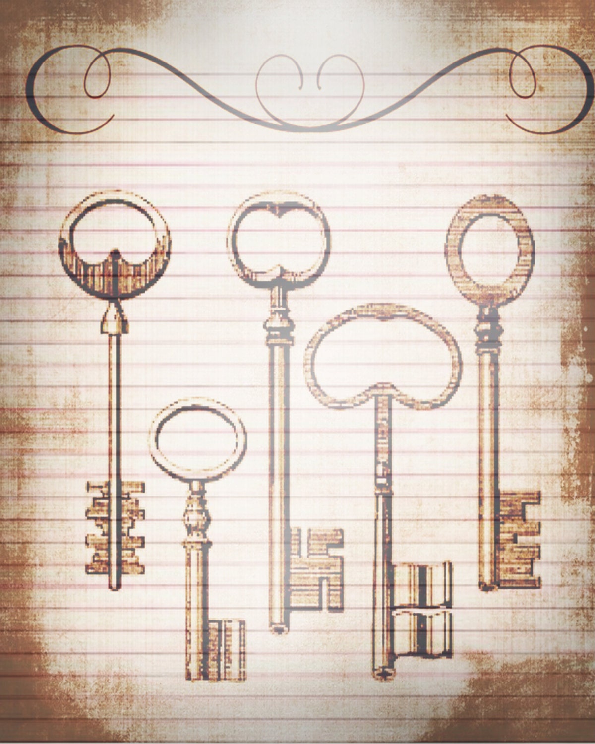 printable journal page vintage old keys lined digital etsy