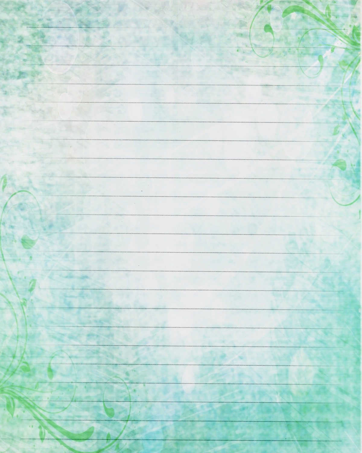 Printable Journal Page Green and Blue Lined Stationery 8 X - Etsy