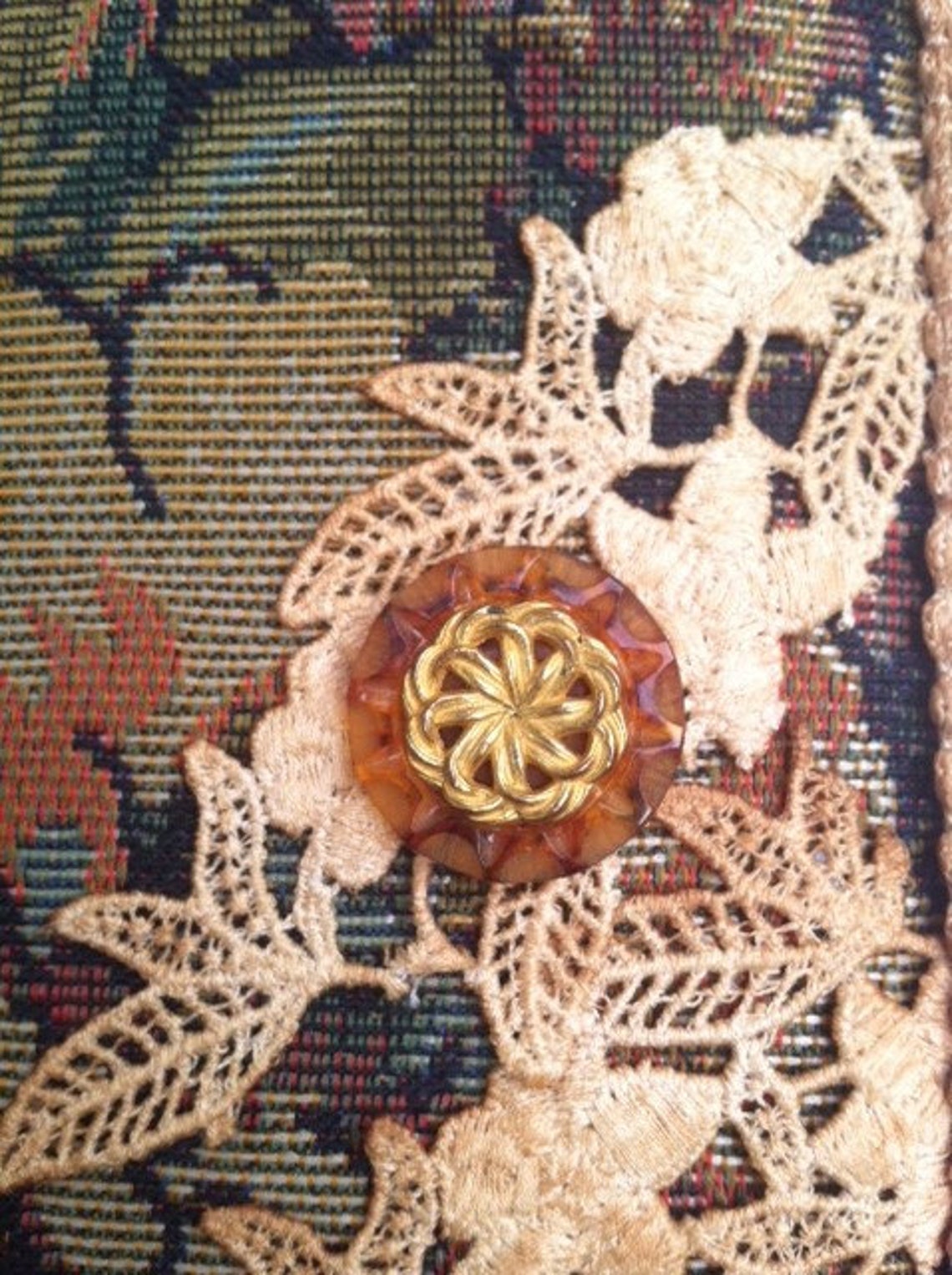 UNIQUE Tapestry PHOTO ALBUM Oneofakind With Antique Button Etsy