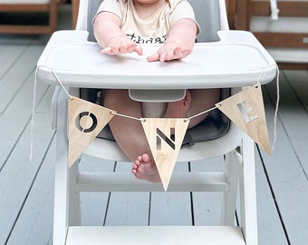 Wood High Chair Banner, First Birthday, Minimalist Party Decor