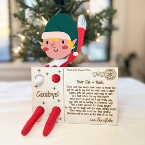 Carta de despedida de elfo, letrero de elfo, accesorios de elfo, decoración navideña sencilla, postal de despedida de elfo, accesorio de elfo "Nos vemos el año que viene", tarjeta de despedida de elfo