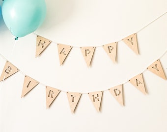 Happy Birthday Pennant Banner, Happy Birthday Sign, Birthday Garland, Minimalist Neutral Simple Birthday Party Decorations and Supplies