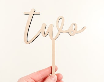 Adorno de madera para tarta de segundo cumpleaños - Decoración minimalista en tonos madera - Sencillo segundo cumpleaños - Decoraciones para dos fiestas de cumpleaños