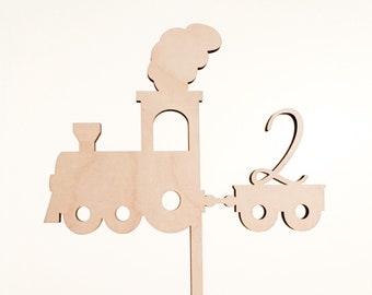 Wooden Train Cake Topper for Second Birthday, Choo Choo I’m Two, Simple 2nd Birthday, Toddler Second Birthday Party Train Two Decorations
