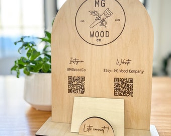 Custom Business Card Market Display, Personalized QR code Sign, Custom Personalized Business Stand, Mini Business Signage, Arch Card Holder