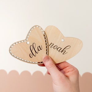 Valentine’s Day Engraved Wooden Heart Tags, Custom Wooden Name Heart Tags, Valentines Day Gift Tags, Wooden Gift Labels, Heart Name Tags