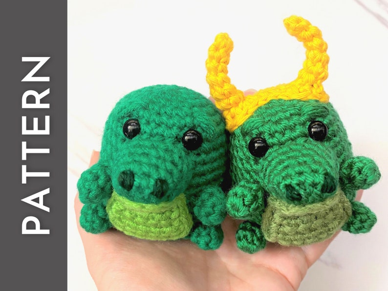Alligator Bean PATTERN crochet PDF pattern cute alligator or crocodile amigurumi with horns image 1