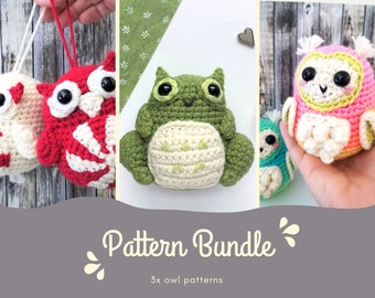 Owl amigurumi crochet PATTERNS - 3 PATTERN BUNDLE