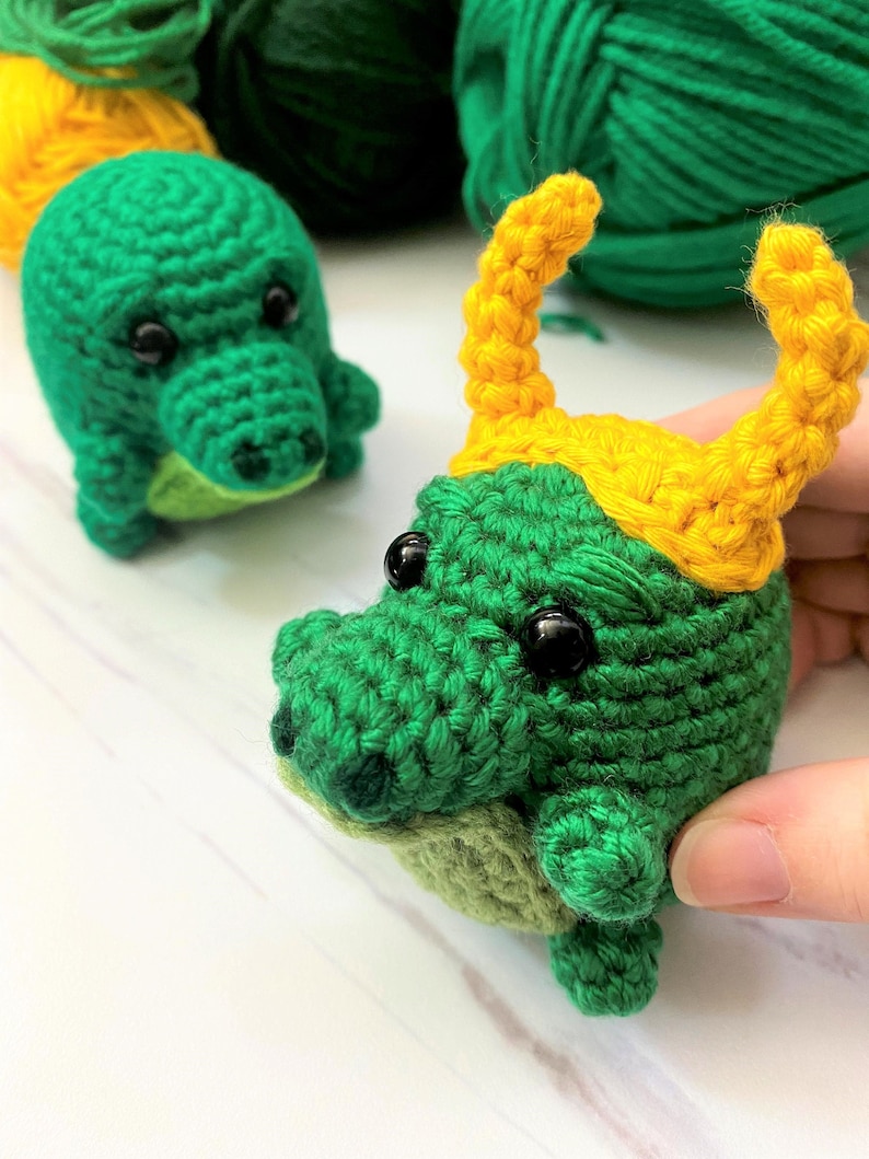 Alligator Bean PATTERN crochet PDF pattern cute alligator or crocodile amigurumi with horns image 7
