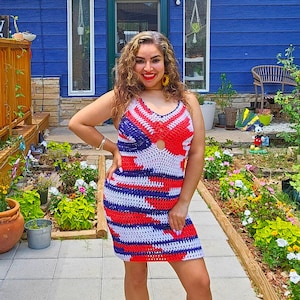 Crochet &#39;Merica Mini Dress Cup Size Adjustable Ready to Ship Today