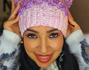 Sparkle Kitty Crochet Beanie