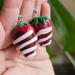 Polymer Clay Valentine&#39;s Day Chocolate Covered Strawberry Earrings
