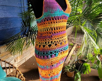 Crochet Sheer Maxi Halter Dress Ready to Ship