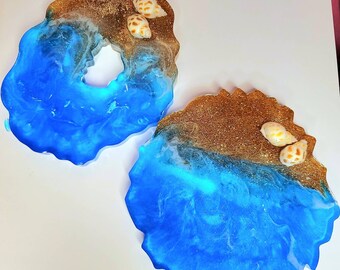 Beach Theme Resin Glitter Geode Coaster Set of 2