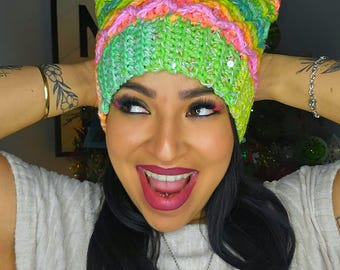 Sparkle Kitty Crochet Beanie