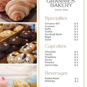Photo Bakery Menu