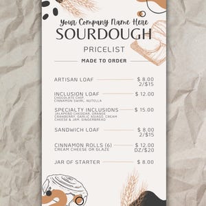 Sourdough Bakery Menu
