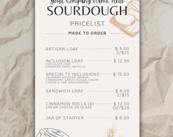 Sourdough Bakery Menu
