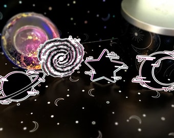 Corrupted Universe Sticker Set (Set de 4!) - glitch, vapor wave, goth, cyber, céleste, astronomie