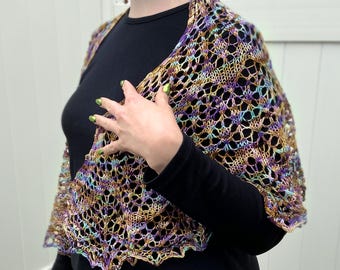 Châle Desert Sunrise - violet, or, dentelle, portefeuille