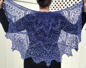 Blue Lotus Lace - écharpe, écharpe, châle, tricot