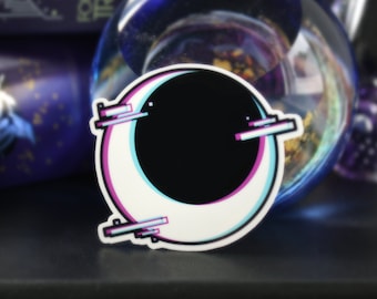 Corrupted Eclipse - Vapor Wave Sticker, Glitch, Moon, Astronomy, Astrology