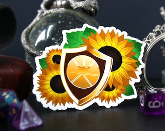 Paladin, Dungeons and Dragons Class Sticker - Sunflowers, Shield, Golden, Sunrise, Lathander