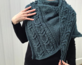 Châle Boucles et Chaînes - écharpe, écharpe, écharpe, sarcelle, tricot de câble