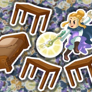 Echoes of Furniture - Ensemble d&#39;autocollants Zelda, avec un vieux lit et une table