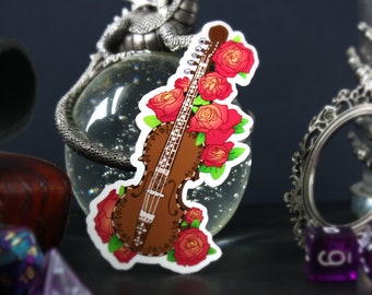 Bard, Dungeons and Dragons Class Sticker - Fiddle, Violin, Hardingfele, Roses