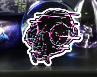 Le chat - Crâne de chat de vague de vapeur, glitch, néon, goth