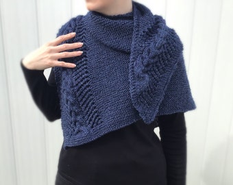 Chaînes et châle treillis - tricot câble, bleu marine, écharpe, foulard