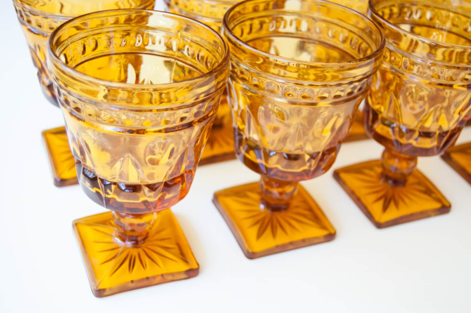Vintage Amber Glassware Set of 8 Etsy