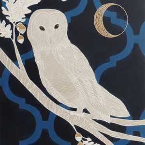 IL vendita barbagianni & luna dipinto originali 16 "x 20"