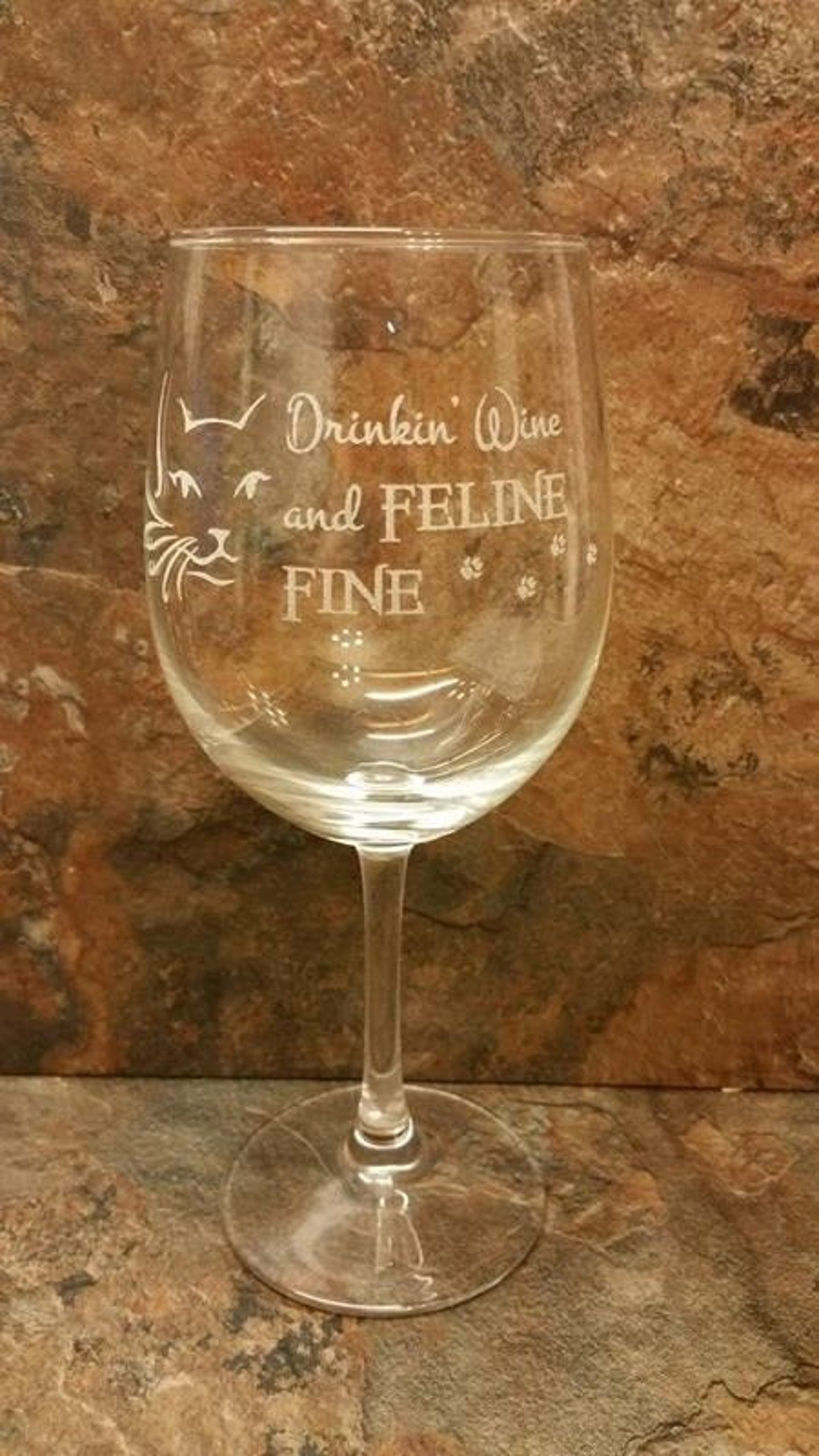 Drinking Wine and Feline Fine Glass Stemless or Stemmed Wine Glass