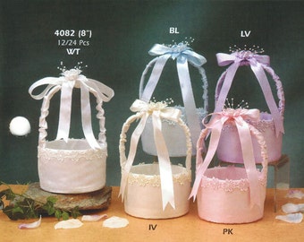 Daisy Flower Embroidered Applique Satin Wedding Flower Girl Basket - 4 Color Choices!