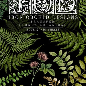 Iron Orchid Designs Fronds Botanical Transfer™ Pad, Four 12&quot; X 16&quot; Sheets, IOD Fronds Botanical Transfer Pad, Ferns/Greenery Transfers