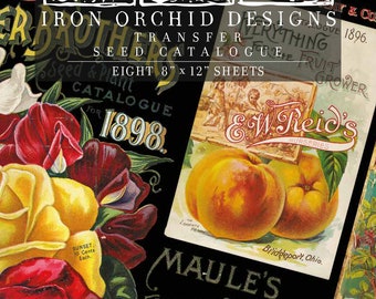 Iron Orchid Designs Seed Catalogue Transfer™ Pad, Eight 8&quot; X 12&quot; Sheets, IOD Seed Catalogue Transfer Pad, Vintage Style Seed Transfers