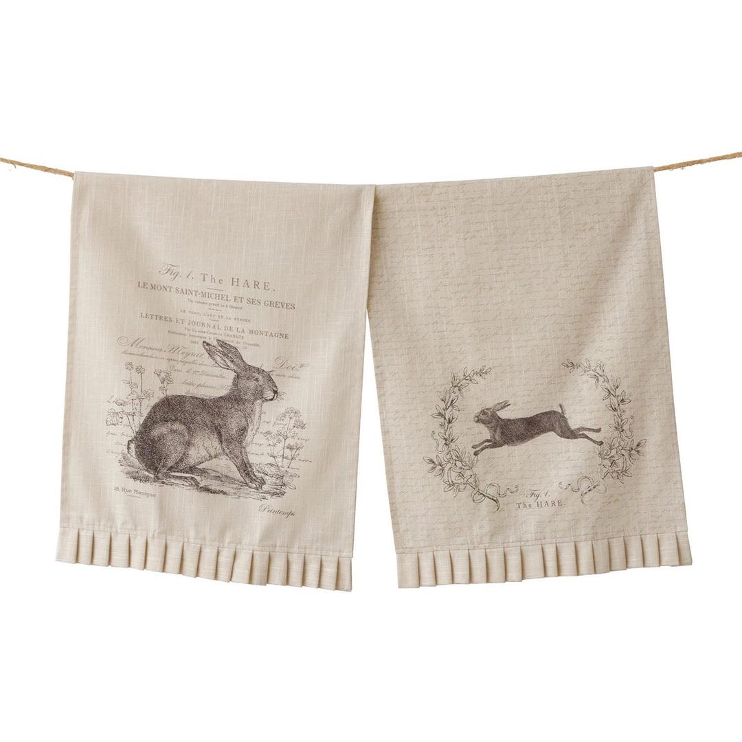 The Hare Tea Towel Set of 2, 100% Cotton Tea Towels, Rabbit Tea Towel ...