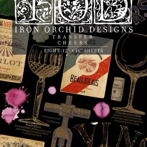 Retired! Iron Orchid Designs Cheers Décor Transfer™ Pad, Eight 12&quot; X 16&quot; Sheets, IOD Cheers Transfer Pad, Wine Theme Element Transfer