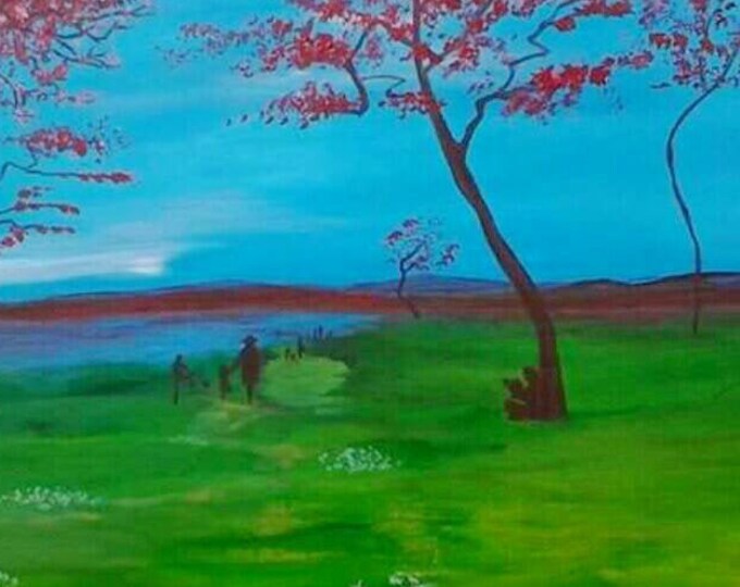 Featured listing image: Beautiful Day in the Park, 40 X 30 Original Landscape Painting on Canvas
