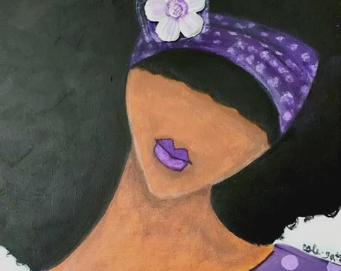 Featured listing image: African American Art: Purple Polkadot Afro Painting, 11x14 Canvas