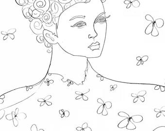 Curlss & Flowerss - Digital Download Drawing Printable Coloring Page ART