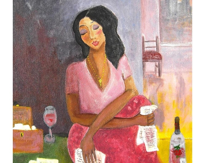 Featured listing image: Woman Reading Old Love Letters - Modern Art Print