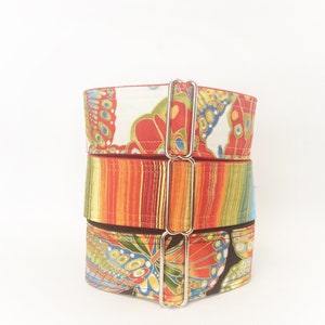 Fiesta Collection (dog collar, greyhound martingale butterfly rainbow red orange blue  colorful wide handmade collar cotton satin)