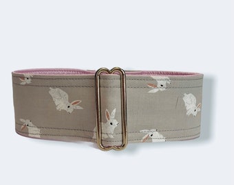 Cotton tail collar (dog collar, greyhound martingale, spring easter rabbit bunny hare grey pink handmade wide cotton satin)