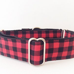 Collar de búfalo (collar de perro, martingala, galgo, estampado de leñador hipster, cuadros campestres, cuadros escoceses, satén, algodón)