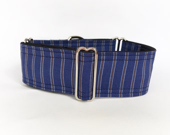 Thomas collar (dog collar, greyhound martingale tartan fine lines elegant red blue wide handmade collar cotton satin)