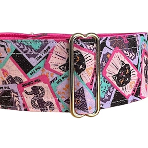 Collier Tarot Coloré  (collier pour chien, lévrier martingale, greyhound cartes tarot chat serpent rose aqua lilas fait main coton satin )
