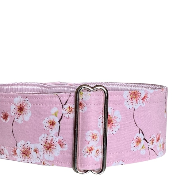 Sakura collar (dog collar, greyhound, martingale, blooms cherry tree flowers pastel pink soft  wide handmade cotton satin)